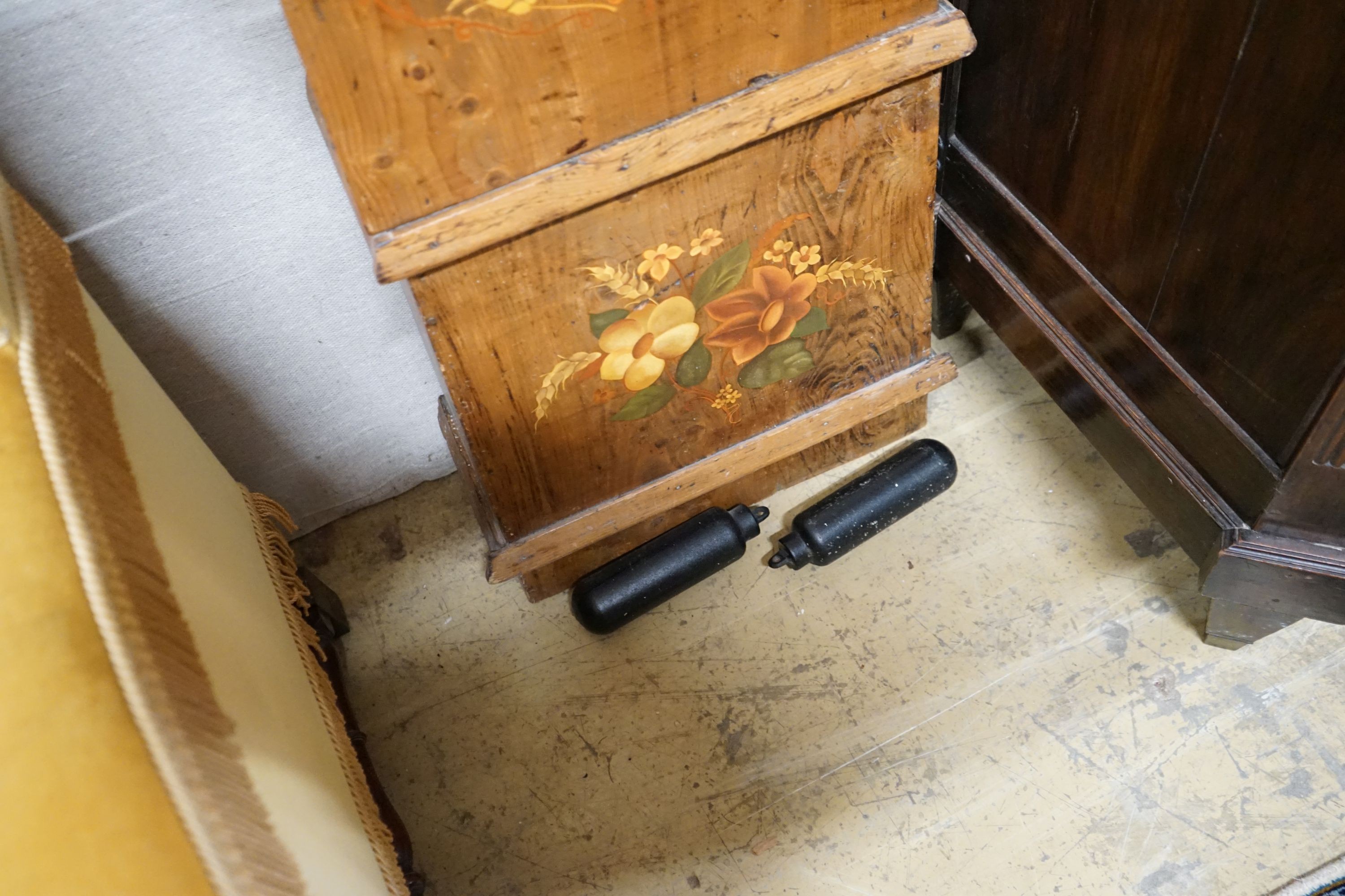 A 19th century French painted pine longcase clock, height 214cm